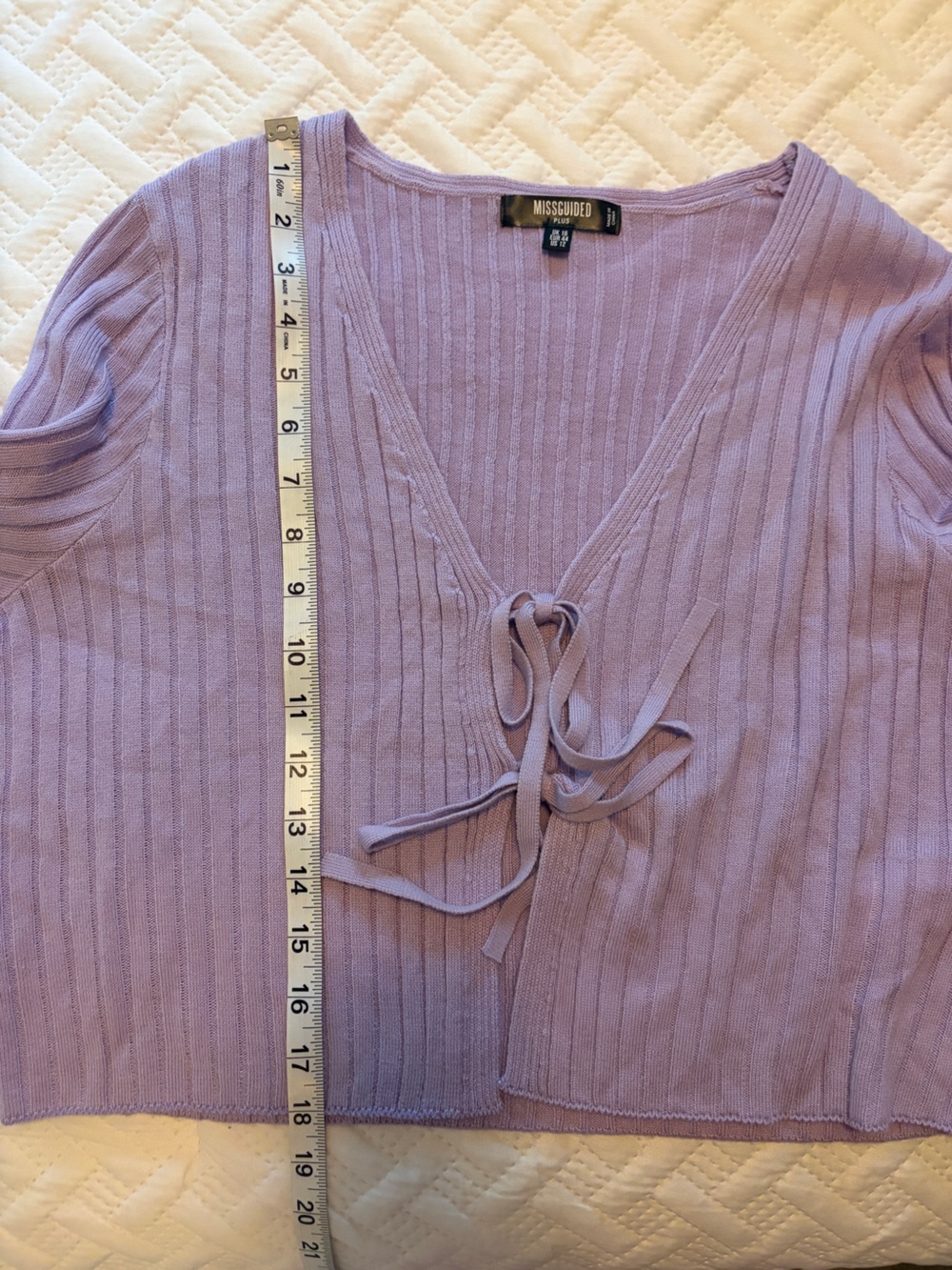 Missguided | Lavender Ribbed Tie-Front Crop Cardigan - Picture 6 of 6
